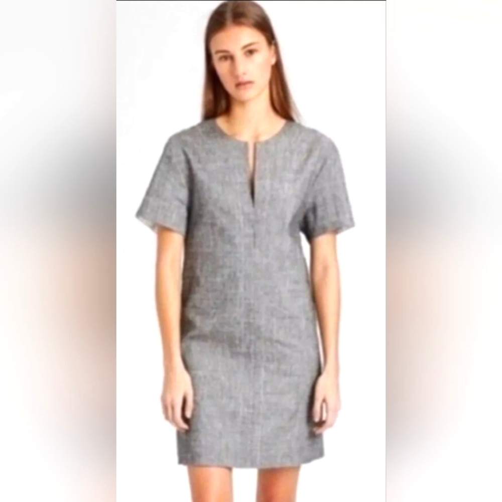 Theory FT Slit Shift Denim Sleek Crunch Mel Sleeveless Dress Size 4 NWT $325